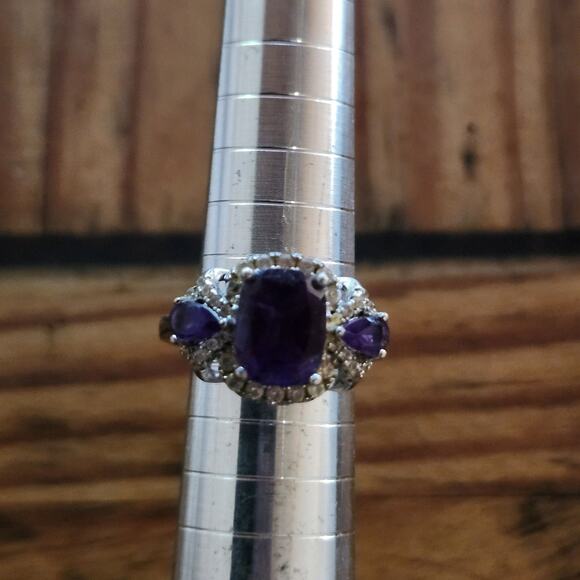 Amethyst & CZ Accents 925 Sterling Silver Ring Gorgeous Sz 5.75 Signed DK China - Picture 3 of 9